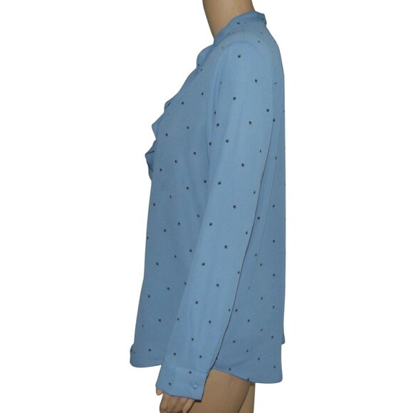 Ann Taylor Blouse Womens Size Medium blue Button-Down Shirt print ruffle pleated - Picture 8 of 11